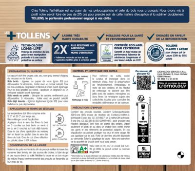 Lasure extérieure Soin du bois Tollens satin effet chêne moyen 5L