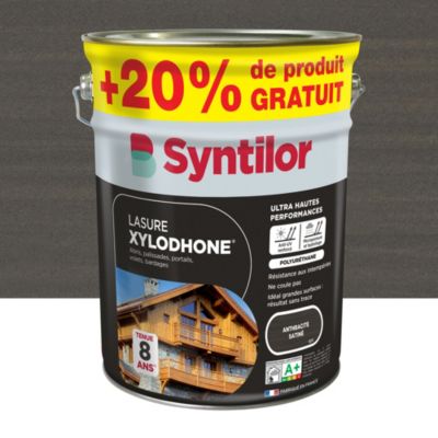 Lasure extérieure Syntilor Xylodhone Ultra Hautes Performances gris anthracite 5L + 20% gratuit