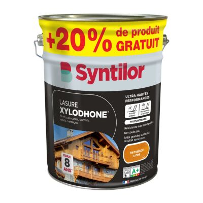 Lasure extérieure Syntilor Xylodhone Ultra Hautes Performances oregon satin 5L + 20% gratuit