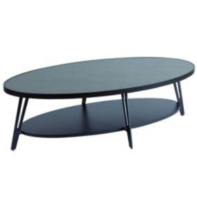 LAUREN - Table Basse Ovale Plateau Céramique Piètement Noir