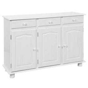 LAURIE - Buffet 3 Portes 3 Tiroirs Bois Massif Vernis Blanc