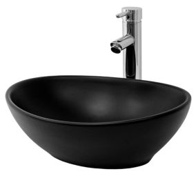 Lavabo a poser noir ceramique lave-mains salle de bain toilette 410x335x145 mm