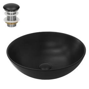 Lavabo a poser rond noir mat céramique avec garniture de vidage 400 x 145 mm