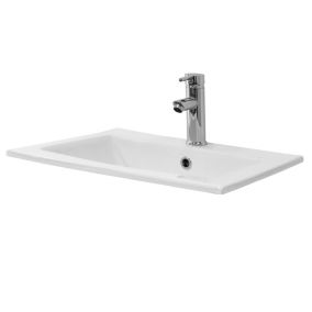 Lavabo blanc ceramique rectangulaire a encastrer salle de bain 52,5x44x21,5 cm