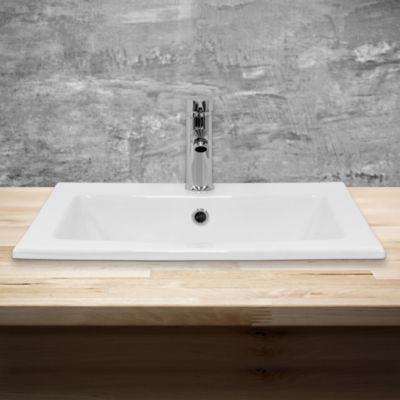 Lavabo blanc ceramique rectangulaire a encastrer salle de bain 52,5x44x21,5 cm