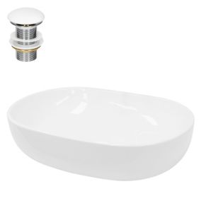 Lavabo céramique blanc avec garniture de vidage vasque a poser moderne 60x42 cm