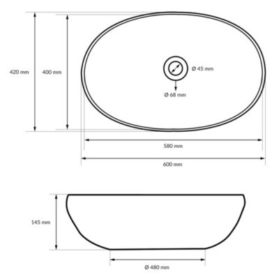 Lavabo céramique blanc avec garniture de vidage vasque a poser moderne 60x42 cm