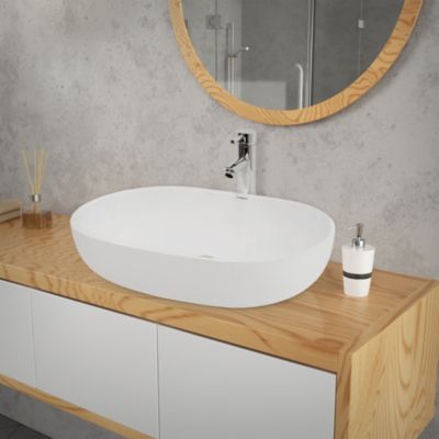 Lavabo céramique blanc avec garniture de vidage vasque a poser moderne 60x42 cm