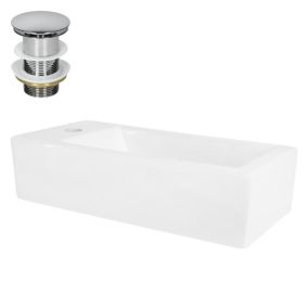 Lavabo céramique blanc trou de robinet à droite bonde de vidage chrome 51x25 cm