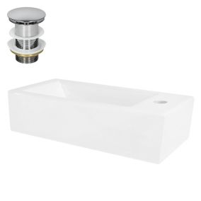 Lavabo céramique blanc trou de robinet à droite bonde de vidage chrome 51x25 cm