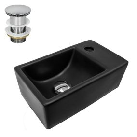 Lavabo céramique noir avec garniture de vidage lave-mains moderne 355x205x125 mm