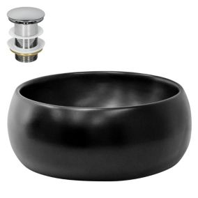 Lavabo céramique noir avec garniture de vidage lave-mains moderne 400x155 mm