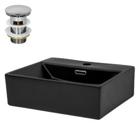 Lavabo céramique noir avec garniture de vidage lave-mains moderne 415 x 365 mm