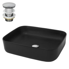 Lavabo céramique noir avec garniture de vidage lave-mains moderne 510x405x135 mm