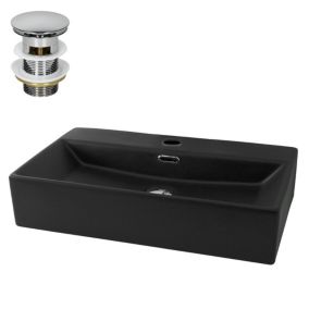 Lavabo céramique noir avec garniture de vidage lave-mains moderne 600x365x130 mm