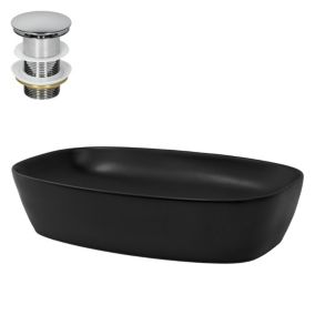 Lavabo céramique noir avec garniture de vidage lave-mains moderne 605x385x140 mm