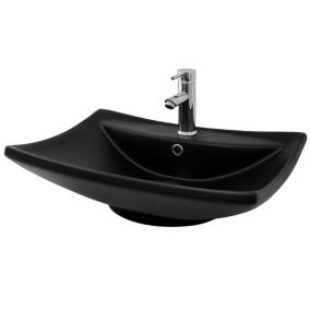 Lavabo céramique noir avec garniture de vidage lave-mains moderne 610x455x185 mm