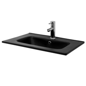 Lavabo céramique noir avec garniture de vidage lave-mains moderne