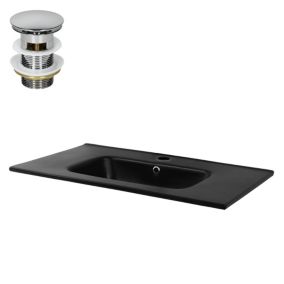 Lavabo céramique noir avec garniture de vidage lave-mains moderne
