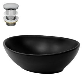 Lavabo céramique noir avec garniture de vidage lave-mains moderne