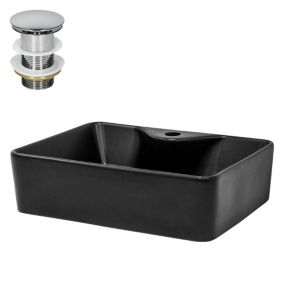 Lavabo céramique noir mat rectangulaire avec bouchon de vidage