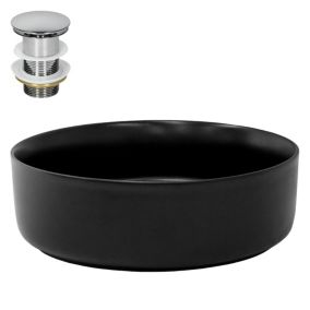 Lavabo céramique ronde noir mat avec bouchon de vidage lave-mains 360 x 120 mm