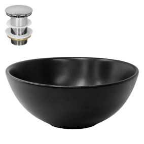 Lavabo céramique ronde noir mat avec bouchon de vidage lave-mains