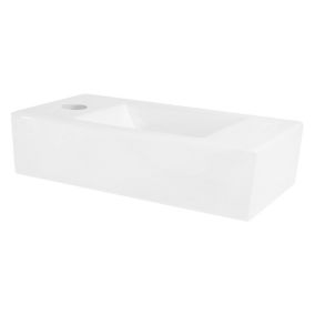 Lavabo carré blanc ceramique Evier avec trou pour robinet a gauche 400 x 185 mm