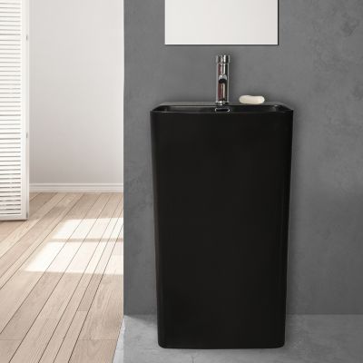 Lavabo colonne à poser en céramique noir, l.46 x H.85 x P.34 cm, Homesight Elmo