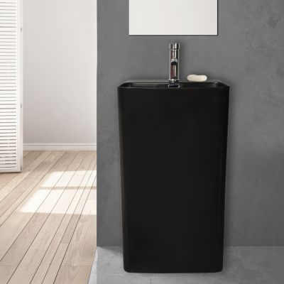 Lavabo colonne en céramique à poser, l.46 x H.85 x P.34 cm, noir, Homesight Elmo