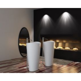 Lavabo colonne totem WAVE PB2175, 60 x 37 x 90 cm, blanc, Solid Stone