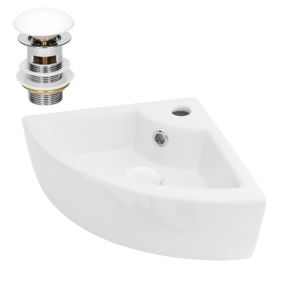 Lavabo d'angle blanc céramique lave-mains avec bonde de vidange 460x330x130 mm