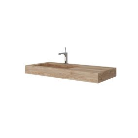 Lavabo de salle de bain hpl 100cm avec vasque à gauche effet bois chêne miel