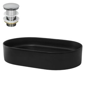 Lavabo en céramique avec vidage évier vasque à poser noir mat 610 x 395 x 125 mm