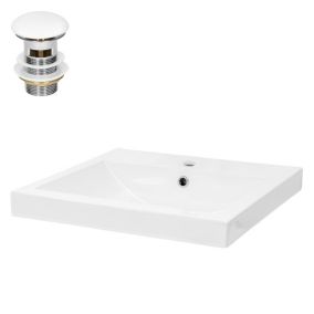 Lavabo en Céramique Blanc 54,5x16x45 cm avec Garniture de Vidage Universel