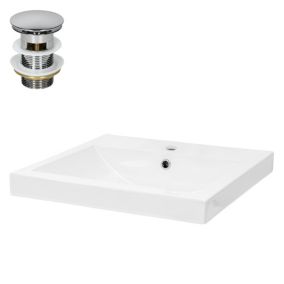 Lavabo en Céramique Blanc 54,5x16x45 cm avec Garniture de Vidage Universel