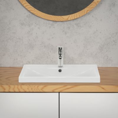 Lavabo en céramique blanc avec garniture de vidage et trop-plein 510x415x155 mm