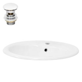 Lavabo en céramique blanc avec garniture de vidage et trop-plein 570x195x485 mm