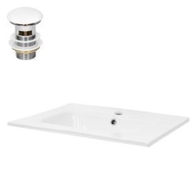 Lavabo en céramique blanc avec garniture de vidage et trop-plein 610x165x460 mm