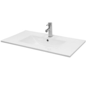 Lavabo en céramique blanc avec garniture de vidage et trop-plein 710x465x175 mm