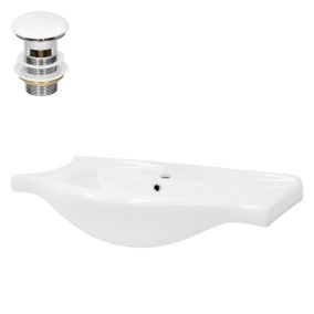 Lavabo en céramique blanc avec garniture de vidage et trop-plein