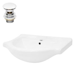 Lavabo en céramique blanc avec garniture de vidage et trop-plein