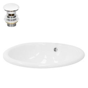 Lavabo en céramique blanc avec garniture de vidage et trop-plein