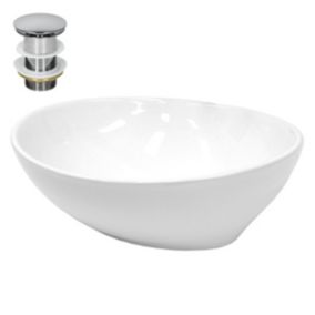 Lavabo en céramique blanc avec garniture de vidage lave-mains moderne 410x330 mm