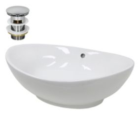 Lavabo en céramique blanc avec garniture de vidage lave-mains moderne 590x390 mm