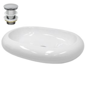 Lavabo en céramique blanc avec garniture de vidage lave-mains moderne 630x420 mm