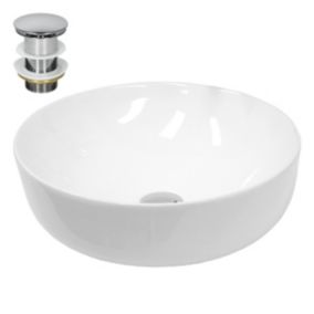 Lavabo en céramique blanc avec garniture de vidage vasque a poser 400x135 mm