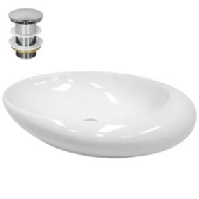 Lavabo en céramique blanc avec garniture de vidage vasque a poser 585 x 375 mm
