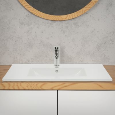 Lavabo en céramique blanc avec garniture de vidage vasque encastrer 810x465 mm