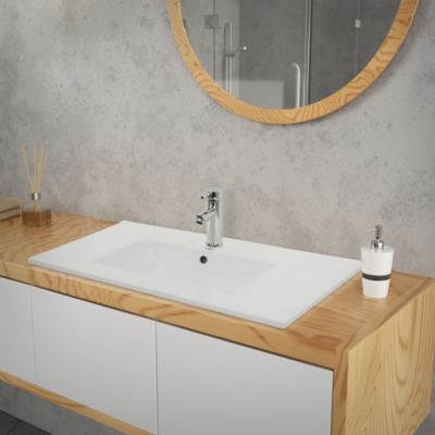 Lavabo en céramique blanc avec garniture de vidage vasque encastrer 810x465 mm